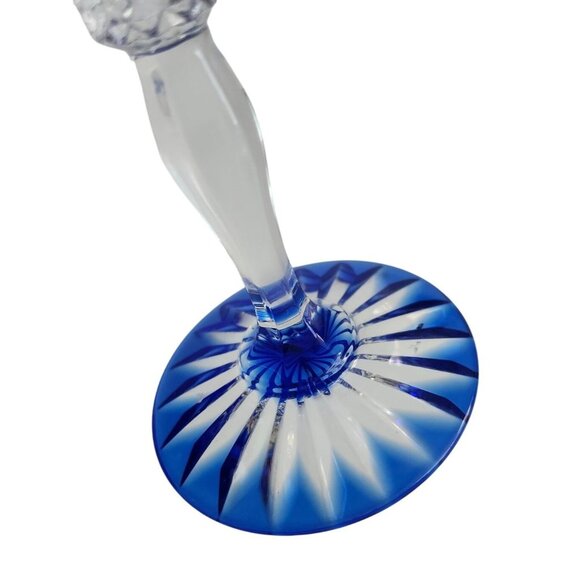 Vtg Cristal D’Arques Durand Valse Cobalt 7” Wine Glass Blue Swirl Cut to Clear - Picture 6 of 7